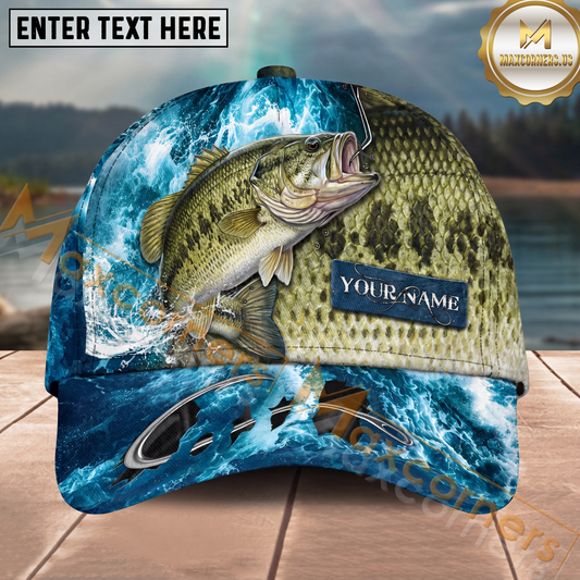 Maxcorners Fishing Ocean Splash Fish Scale Multiple Options Personalized Name 3D Cap  (12 Fish Species)