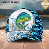Maxcorners Fishing White Blue Camo Circle Splash Personalized Name 3D Cap (12 Fish Species)
