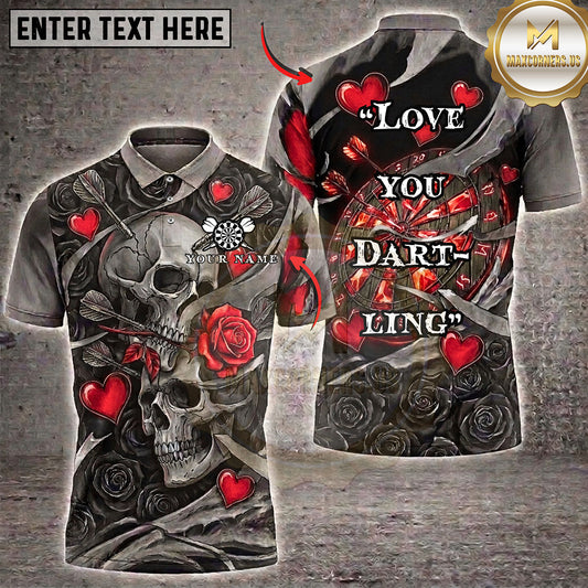 Maxcorners Darts I Love You Dartling Skull Rose Multiple Options Personalized Name, Team Name 3D Shirt