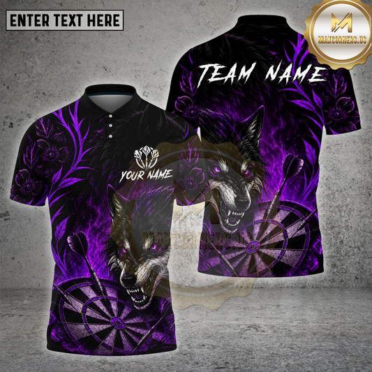 Maxcorners Darts Purple Wolf Dartboard Flame Multicolor Options Personalized Name, Team Name 3D Shirt (4 Colors)