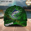 Maxcorners Fishing Green Geometric Water Splash Personalized Name 3D Cap (12 Fish Species)
