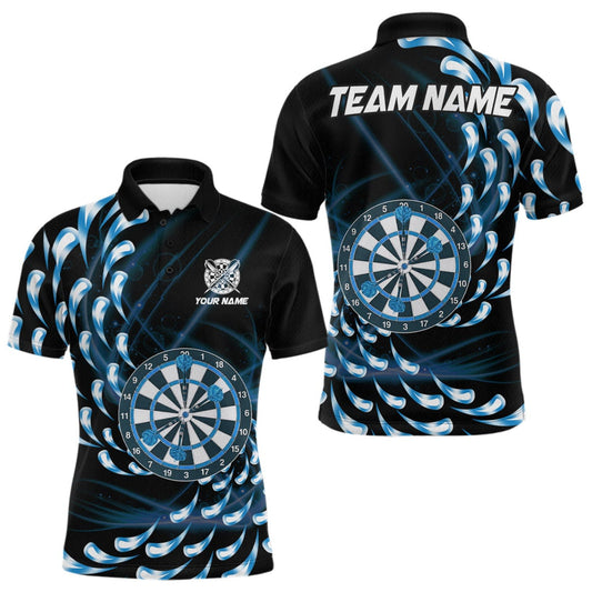 Maxcorners Custom Blue Water Dart Shirts for Men Polo & 1/4 Zip Dart Team Jersey Dartboard Shirt LM1508