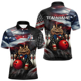 Maxcorners American Flag Funny Cat Bowling Shirt for Men Custom Bowling League Jersey Polo & 1/4 Zip Shirt TU1711
