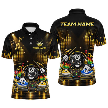 Maxcorners Custom Funny Music Billiard Shirt for Men 8 Ball 9 Ball 10 Ball Billiard Jersey Polo & Quarter-Zip LM0510