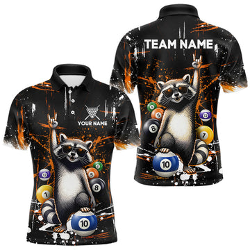 Maxcorners Custom Orange Funny Raccoon Billiard Shirt for Men 10 Ball Pool Billiard Jersey Polo & 1/4-Zip