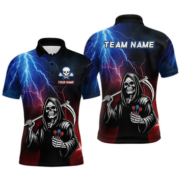 Maxcorners Custom Lightning Thunder Grim Reaper Dart Shirts for Men Polo & Quarter-Zip Dart Jersey LM1508