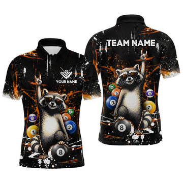 Maxcorners Custom Orange Funny Raccoon Billiard Shirt for Men 8 Ball Pool Billiard Jersey Polo & 1/4-Zip LM0503