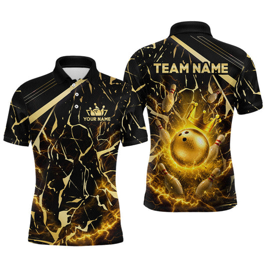 Maxcorners Black and Gold Bowling Crown Shirt Custom Bowling Team Jersey for Men Polo & 1/4 Zip Bowling Outfit