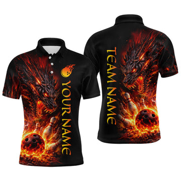 Maxcorners Custom Orange Flames Dragon Bowling Team Shirt for Men Bowling Jersey Uniform