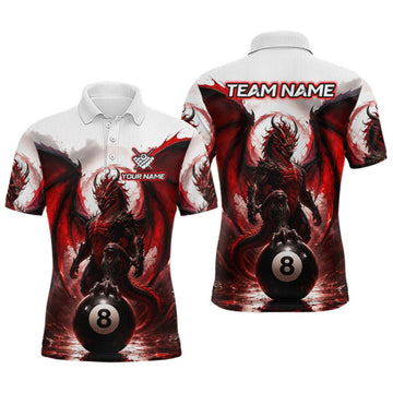 Maxcorners Custom Red & White Dragon Billiard Shirt 8 Ball Pool Team Jersey for Men Polo & 1/4 Zip LM1508