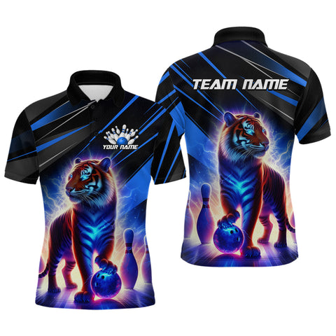 Maxcorners Blue Tiger Bowling Team Shirt Custom Bowling League Jersey for Men Bowling Outfit Polo & 1/4 Zip LM2110