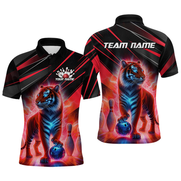 Maxcorners Red Tiger Bowling Team Shirt Custom Bowling League Jersey for Men Bowling Outfit Polo & 1/4 Zip LM2110