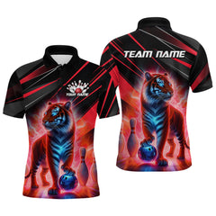 Maxcorners Red Tiger Bowling Team Shirt Custom Bowling League Jersey for Men Bowling Outfit Polo & 1/4 Zip LM2110