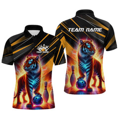Maxcorners Orange Tiger Bowling Team Shirt Custom Bowling League Jersey for Men Bowling Outfit Polo & 1/4 Zip LM2110