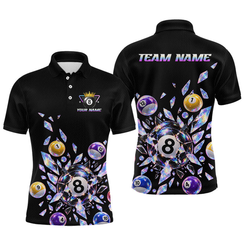 Maxcorners Custom Holographic Glass Break 8 Ball Billiard Shirts Team Pool Jersey for Men