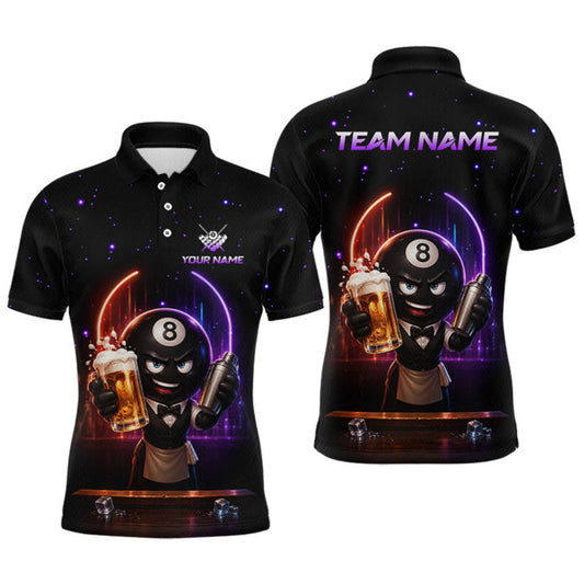 Maxcorners Custom 8 Ball Pool Shirt with Beer Personalized Billiard Team Jersey for Men Billiard Shirt LM1508