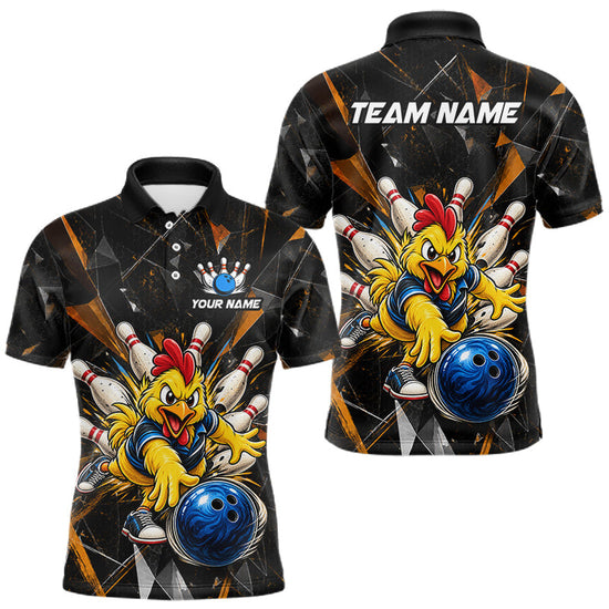 Maxcorners Custom Orange Funny Chicken Bowling Team Shirt for Men Break Glass Bowling Jersey