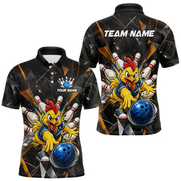 Maxcorners Custom Orange Funny Chicken Bowling Team Shirt for Men Break Glass Bowling Jersey