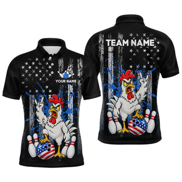 Maxcorners Custom Bowling Shirt American Flag for Men Funny Chicken Bowling Jersey Polo & Quarter-Zip LM1910