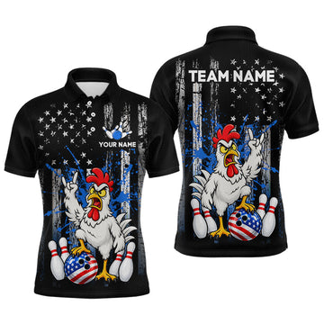 Maxcorners Custom Bowling Shirt American Flag for Men Funny Chicken Bowling Jersey Polo & Quarter-Zip