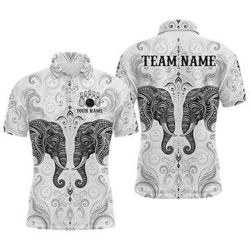 Maxcorners Custom Black & White Tribal Elephant Bowling Team Shirt for Men Bowling Jersey Polo & 1/4-Zip