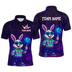 Maxcorners Custom Neon Funny Bunny Bowling Team Shirt Polo & 1/4 Zip Bowling Jersey for Men LM1610