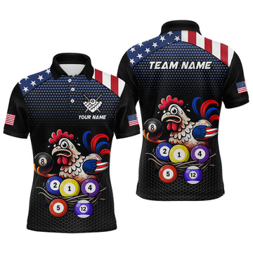 Maxcorners Custom Funny American Flag Chicken Billiard Shirt for Men Billiard Jersey Polo & Quarter-Zip Pool Shirt LM1705