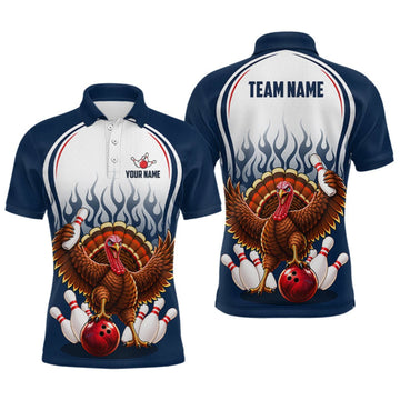 Maxcorners Funny Turkey Bowling Shirts for Men Personalized Navy Bowling Jersey League LM2709