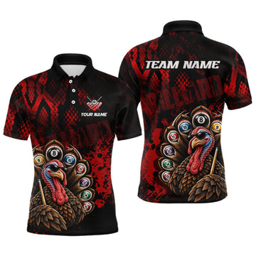 Maxcorners Custom Funny Turkey Billiard Shirts for Men Red Billiard Pool Jersey LM2709