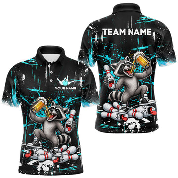 Maxcorners Custom Turquoise Raccoon and Beer Bowling Team Shirt for Men Funny Bowling League Jersey