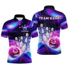 Maxcorners Custom Purple Blue Crazy Bowling Shirt for Men Polo & 1/4-Zip Bowling League Outfit TU2312