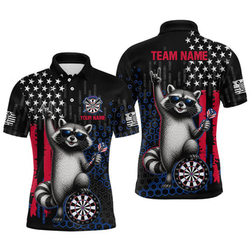 Maxcorners American Flag Raccoon Dart Team Shirt for Men Custom Patriotic Dartboard Jersey Dart Outfit LM0208