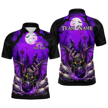 Maxcorners Custom Spooky Bat Bowling Team Jersey for Men Halloween Bowling Shirt LM2607