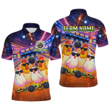 Maxcorners Custom Team of Four Chickens Bowling Shirts for Men Funny Bowling Jersey LM2709