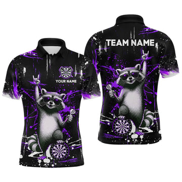 Maxcorners Custom Purple Funny Raccoon Dart Team Shirt for Men Dart Jersey Polo & /4-Zip Dartboard Shirt Outfit