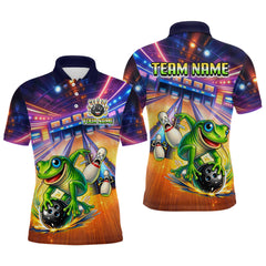 Maxcorners Custom Funny Frog Bowling Shirt for Men Polo & 1/4-Zip Bowling Team Jersey League