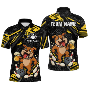 Maxcorners Custom Funny Bulldog & Beer Bowling Team Jersey Bowing Shirts for Men Bowling Tournament LM1307