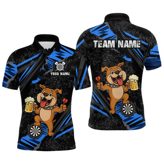 Maxcorners Blue Funny Bulldog Dart Team Shirt for Men Custom Dart Jersey Dartboard Shirt LM1508