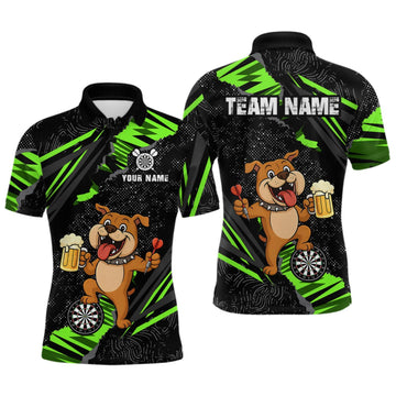 Maxcorners Green Funny Bulldog Dart Team Shirt for Men Custom Dart Jersey Dartboard Shirt LM1508