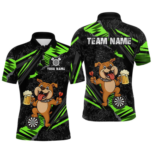 Maxcorners Green Funny Bulldog Dart Team Shirt for Men Custom Dart Jersey Dartboard Shirt LM1508