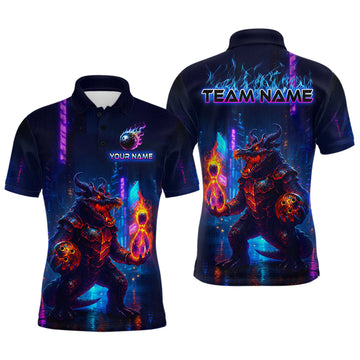 Maxcorners Custom Neon Alligator Bowling Team Shirt Bowling League Jersey for Men Bowling Outfit Polo & Quarter-Zip LM1307