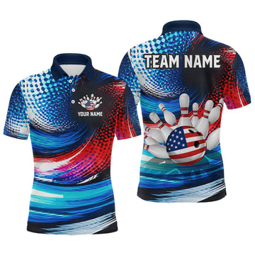 Maxcorners Custom American Flag Bowling Team Jersey for Men Patriotic Bowling Shirt Bowling Outfit LM0208