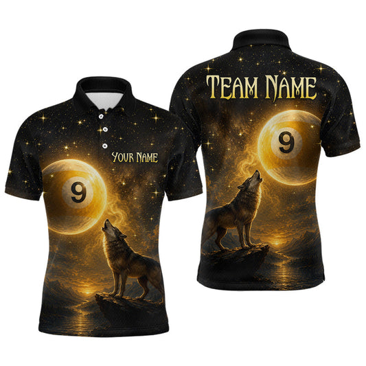 Maxcorners Custom Golden Moon 9 Ball & Wolf Billiard Shirt for Men Pool Team Jersey Billiard Outfit LM0607