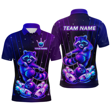 Maxcorners Neon Raccoon Bowling Shirt for Men Custom Bowling Team Jersey Polo & 1/4-Zip Bowling Outfit LM1501