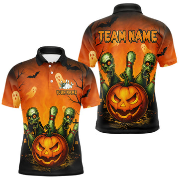 Maxcorners Custom Horror Orange Bowling Team Shirt for Men Funny Pumkin Bowling Jersey Scary Halloween Bowling Outfit LM1903