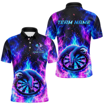 Maxcorners Custom Flame Sloth Dart Shirt for Men Dart League Jersey Polo & 1/4-Zip Dartboard Outfit LM0208