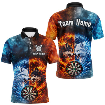 Maxcorners Custom Ice and Fire Wolf Dart Shirt for Men Dart League Jersey Dartboard Outfit LM0208