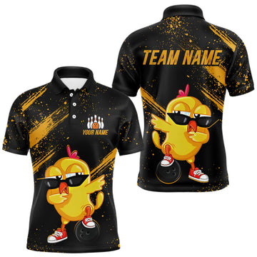 Maxcorners Funny Yellow Chicken Bowling Shirt Custom Polo & 1/4-Zip Bowling League Jersey for Men LM1501