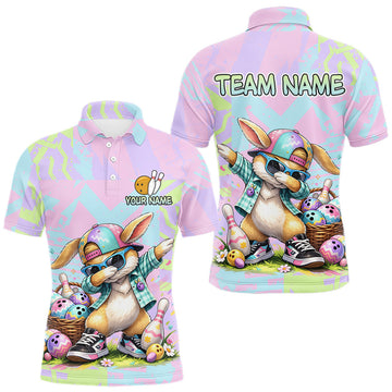 Maxcorners Custom Funny Bunny Bowling Team Shirt for Men Easter Bowling League Jersey Polo & 1/4-Zip LM0503