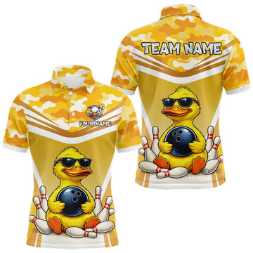 Maxcorners Custom Funny Duck Bowling Shirt Bowling Team Jersey for Men Polo & Quarter-Zip Bowling Outfit